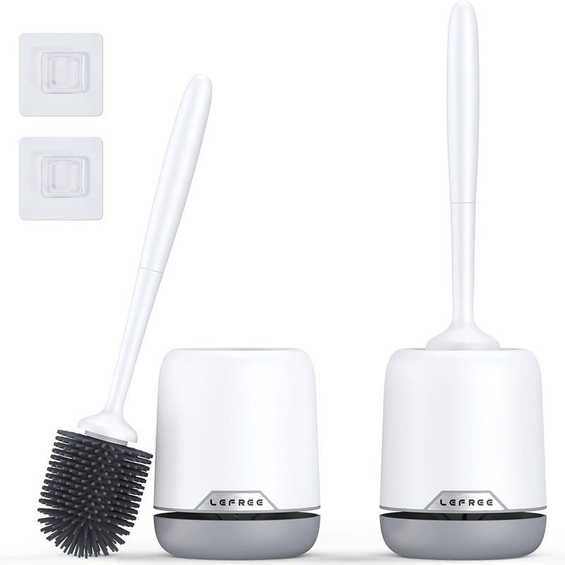 Lefree 2 Pack Silicone Toilet Bowl Brush and Holder Set with Ventilated Holder, Floor Standing & Wall Mounted Toilet Scrubber - Image 1